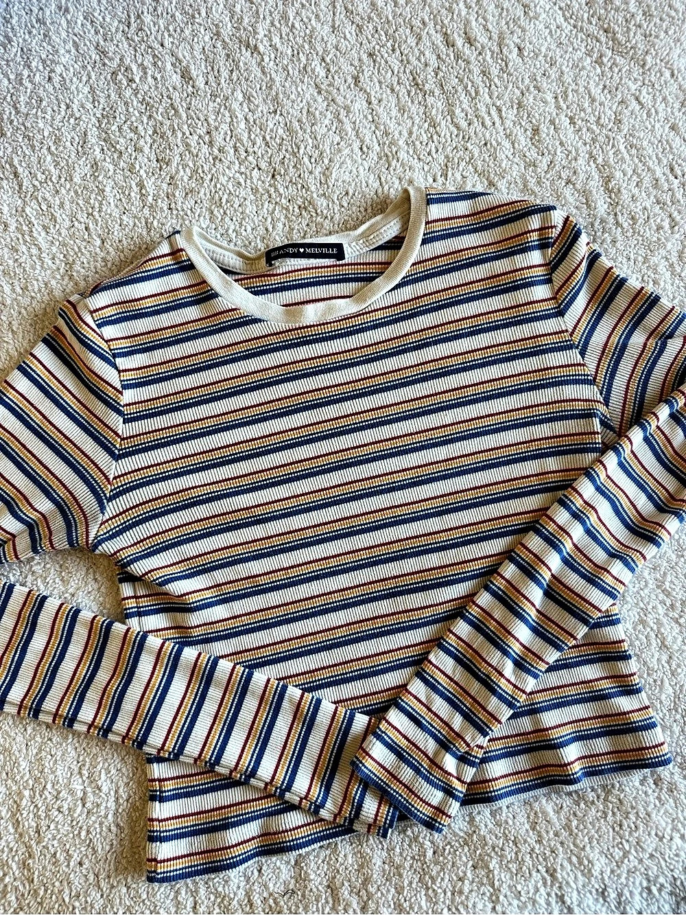 Brandy Melville Santana Striped Long Sleeve Top Blue & White